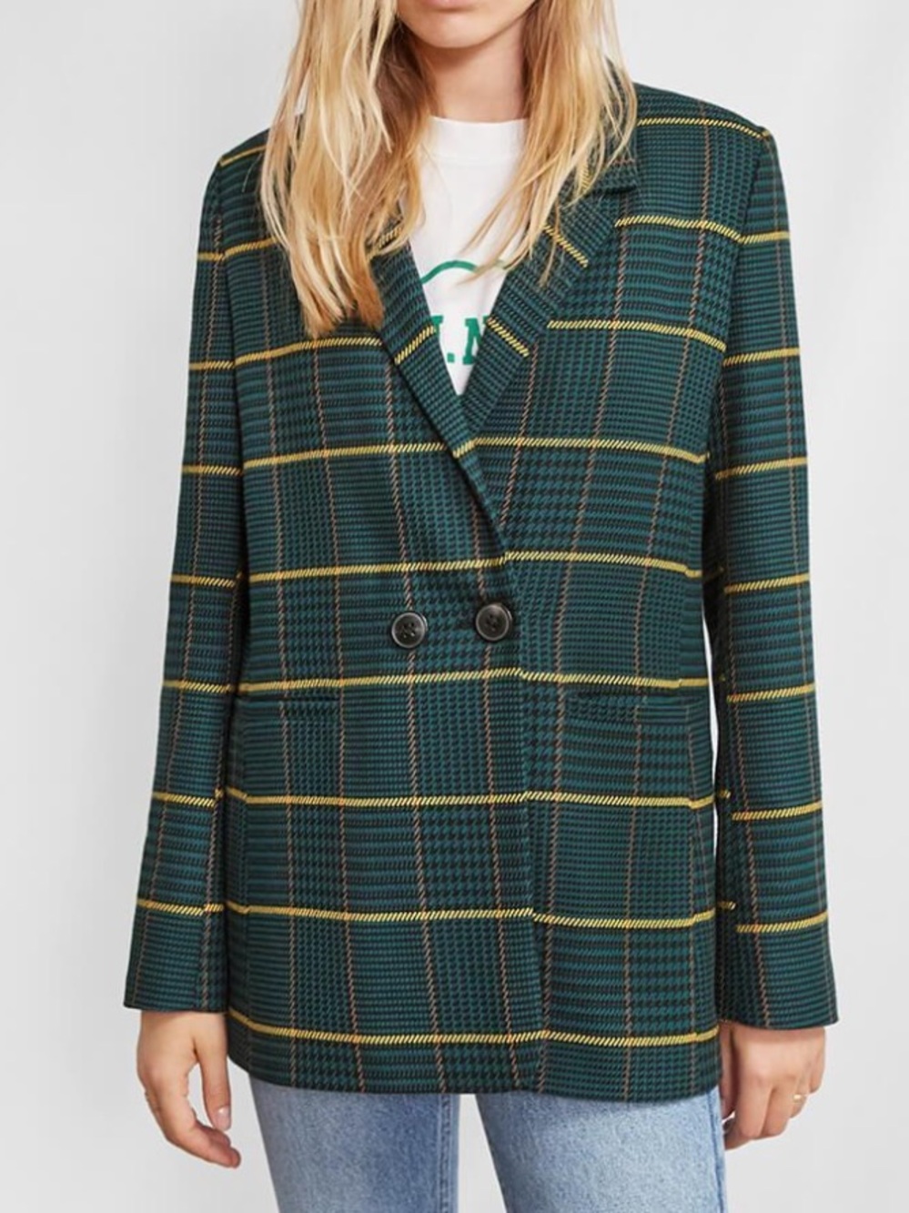 ANINE BING | Madeleine Blazer in Green Plaid | L